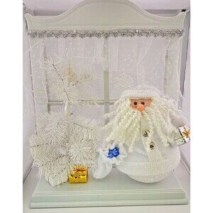 NIB New Avon Santa Light Up Window Display Christmas Decor White Tree Gifts Snow
